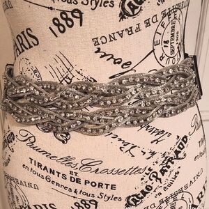 Elegant Silver Braided Stretchable Black Belt. Size Medium